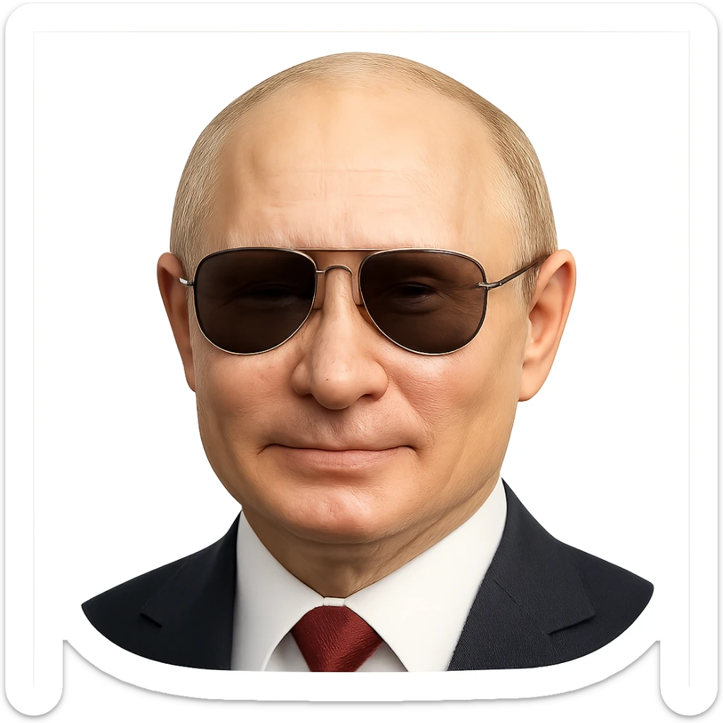photorealistic portrait of Putin with aviator sunglasses, emoji style, no background sticker