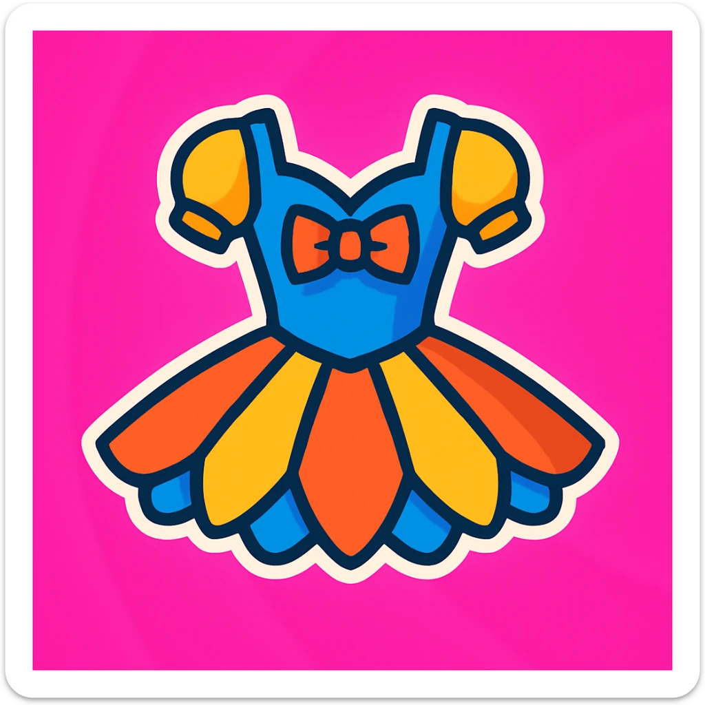 Detailed and joyful illustration of a ballerina costume in the same vibrant toon style as the reference image, with a vibrant pink background. sticker