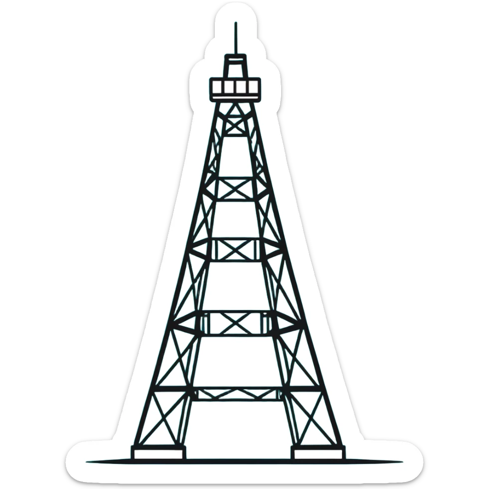 Oil derrick tower, minimalist design with soft gradients in sky blue, teal green, white, and light gray sticker