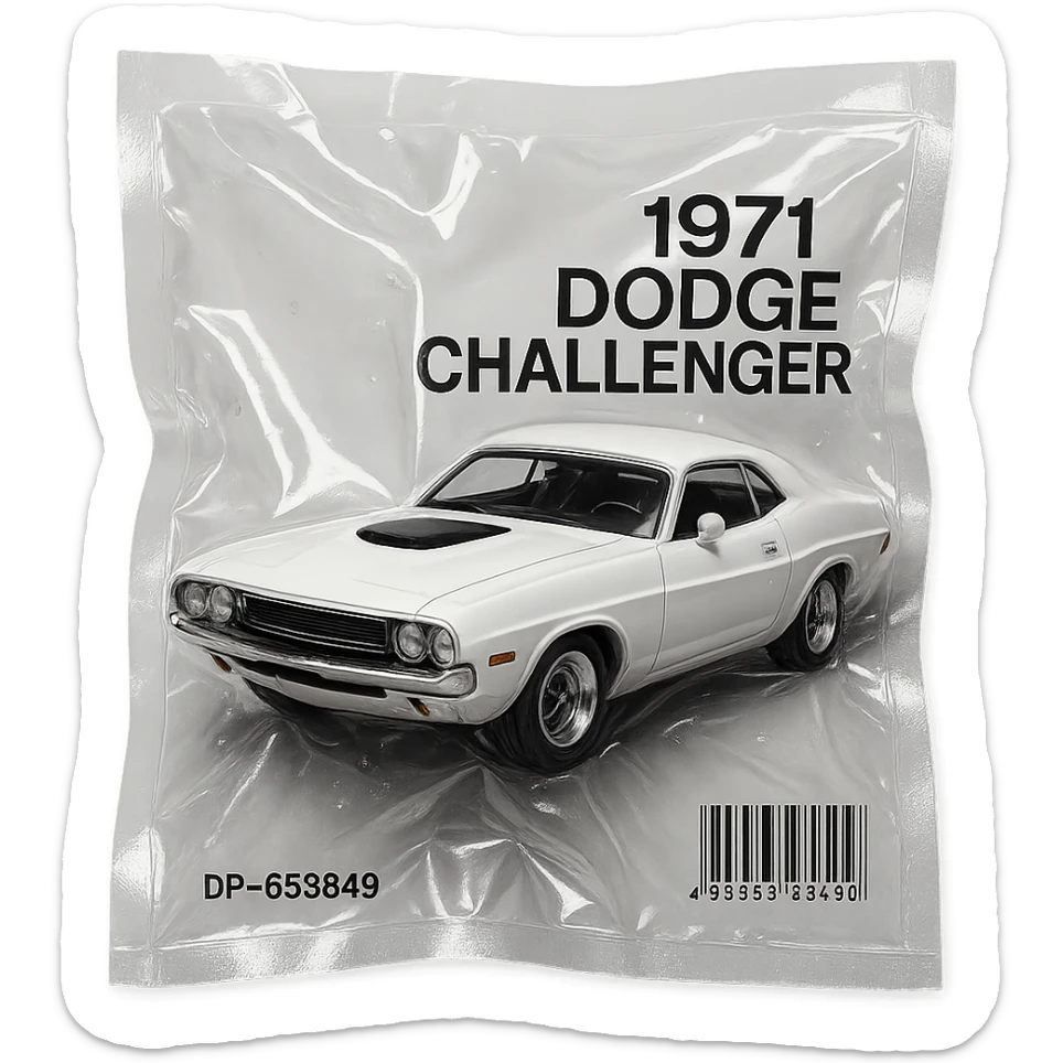 classic white 1971 Dodge Challenger, shiny and inflated, inspired by the film 'Death Proof' sticker