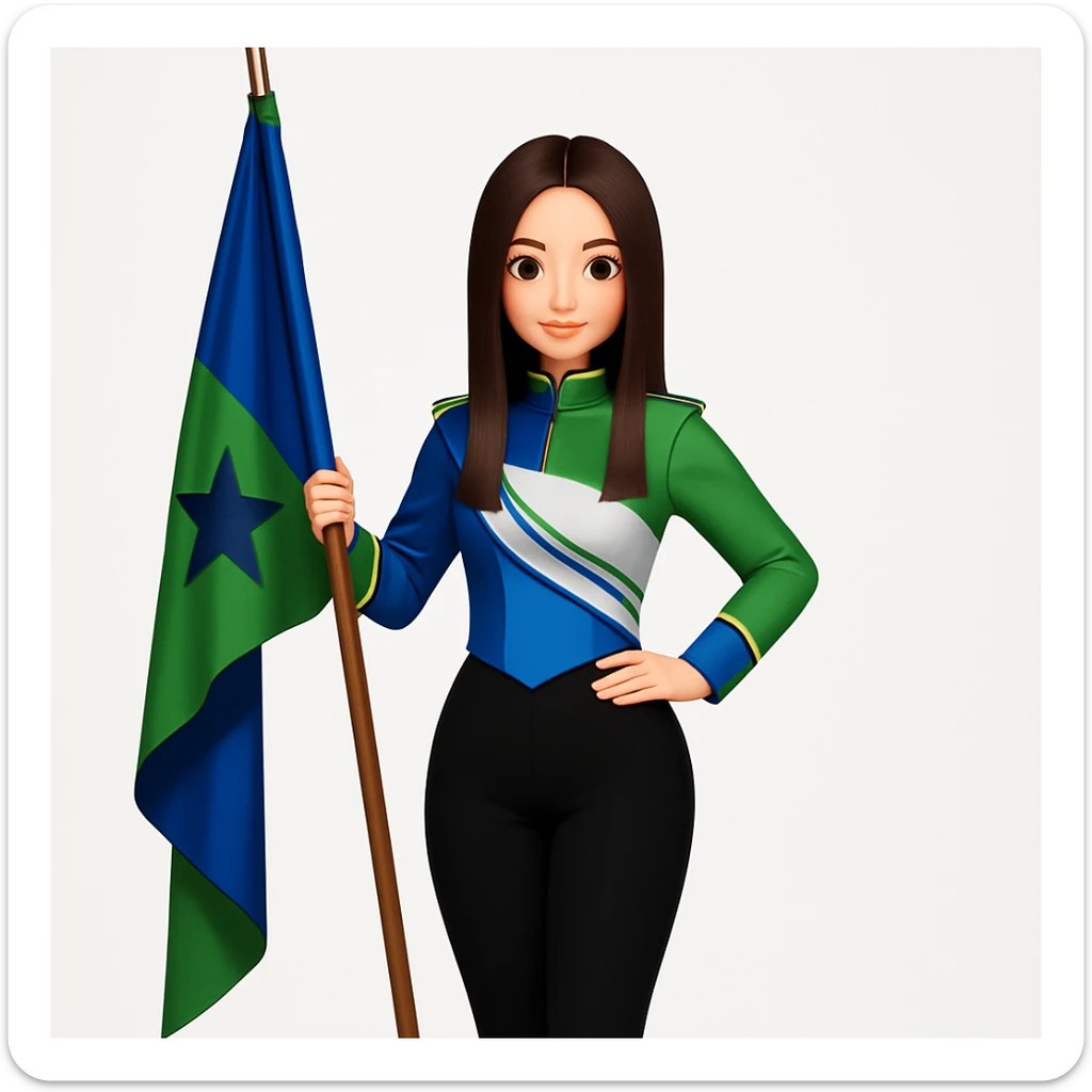 Change all yellow areas to green, keeping the blue areas blue. The flag and the uniform should now be green and blue instead of blue and yellow. Preserve the original style and pose, maintaining the look of the original image. sticker