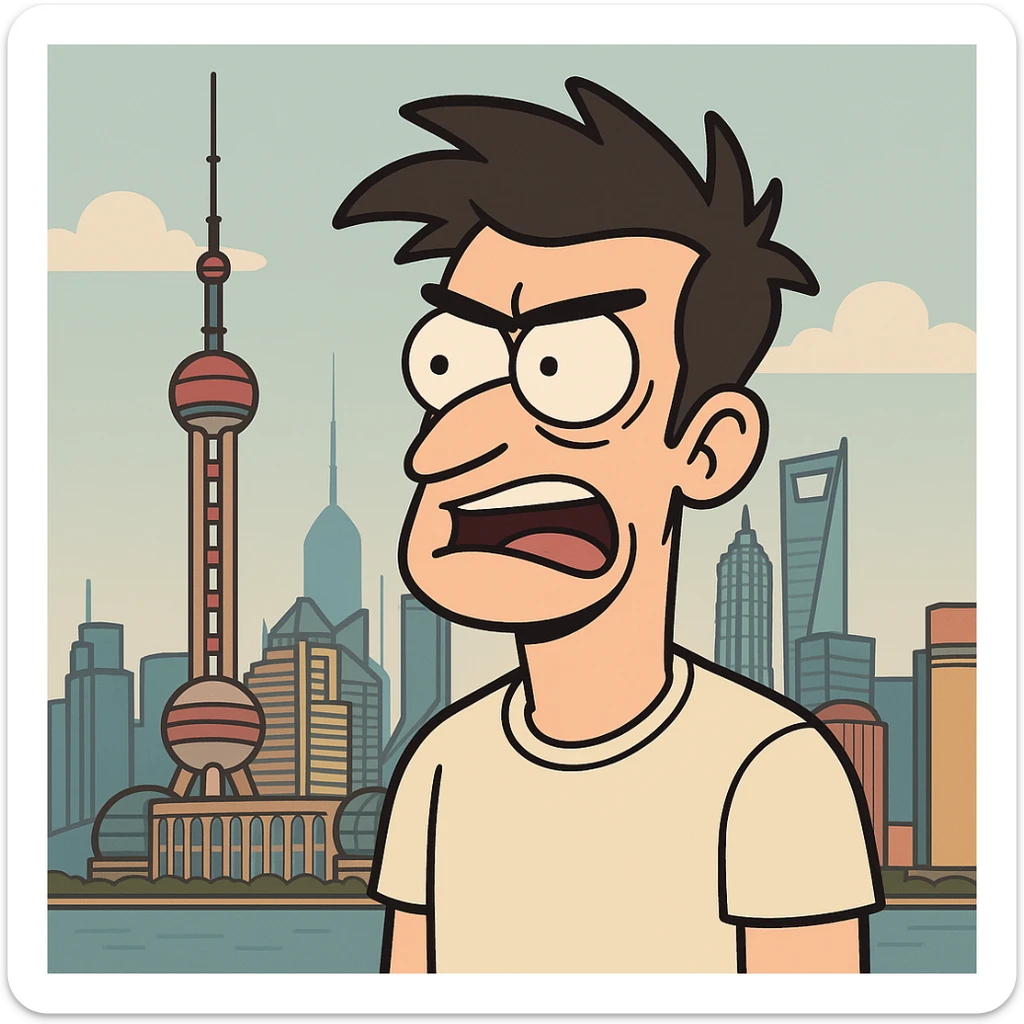 Shanghai city skyline, minimalist flat design, soft pastel colors, simple shapes sticker