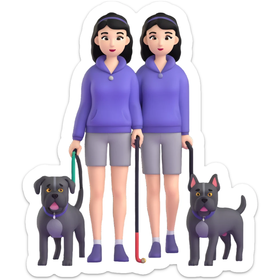 Woman with long black hair holding a black Cane Corso dog with cropped ears and short tail sticker