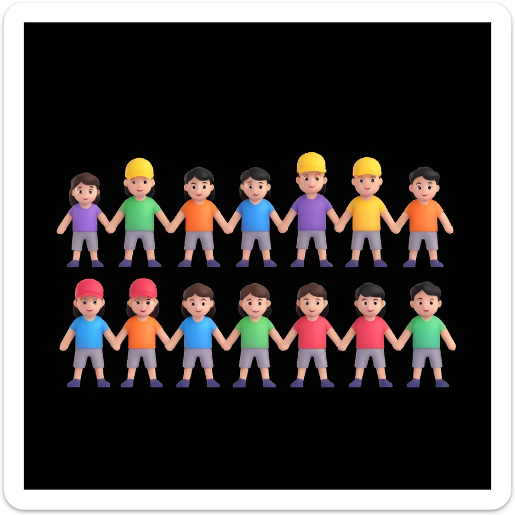 depict 8 people, 5 of which are girls and 4 are boys sticker