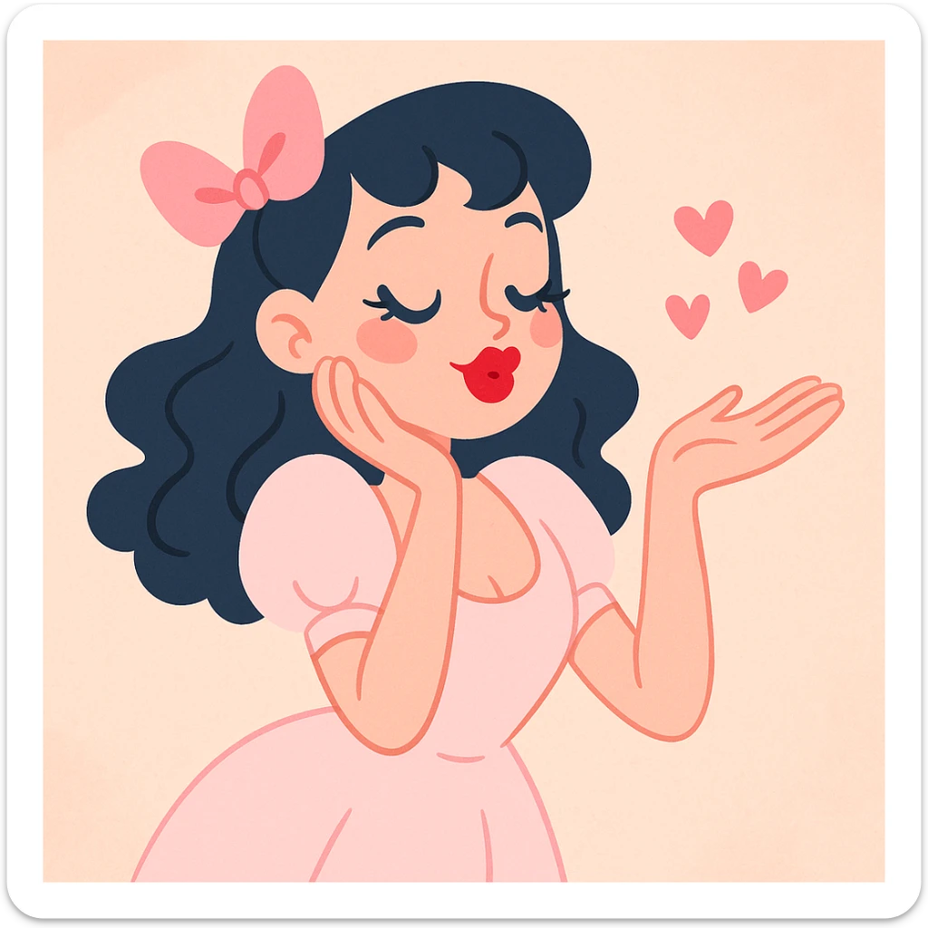 coquette with red lips, in a playful and flirty pose, soft pastel colors, delicate details sticker