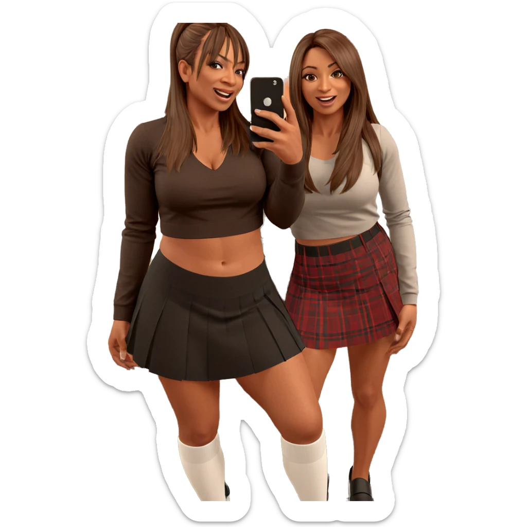 sisters playful selfie in skirts sticker
