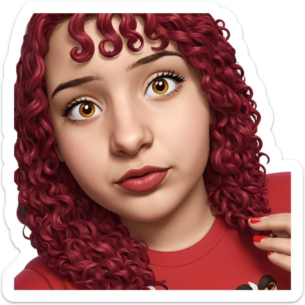 portrait of girl in red sticker