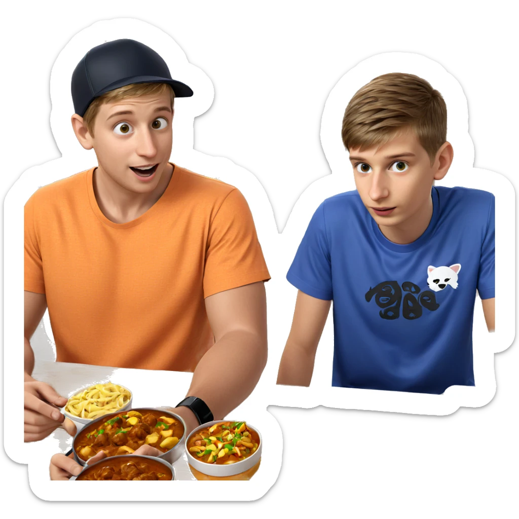 boys enjoying curry indoors sticker