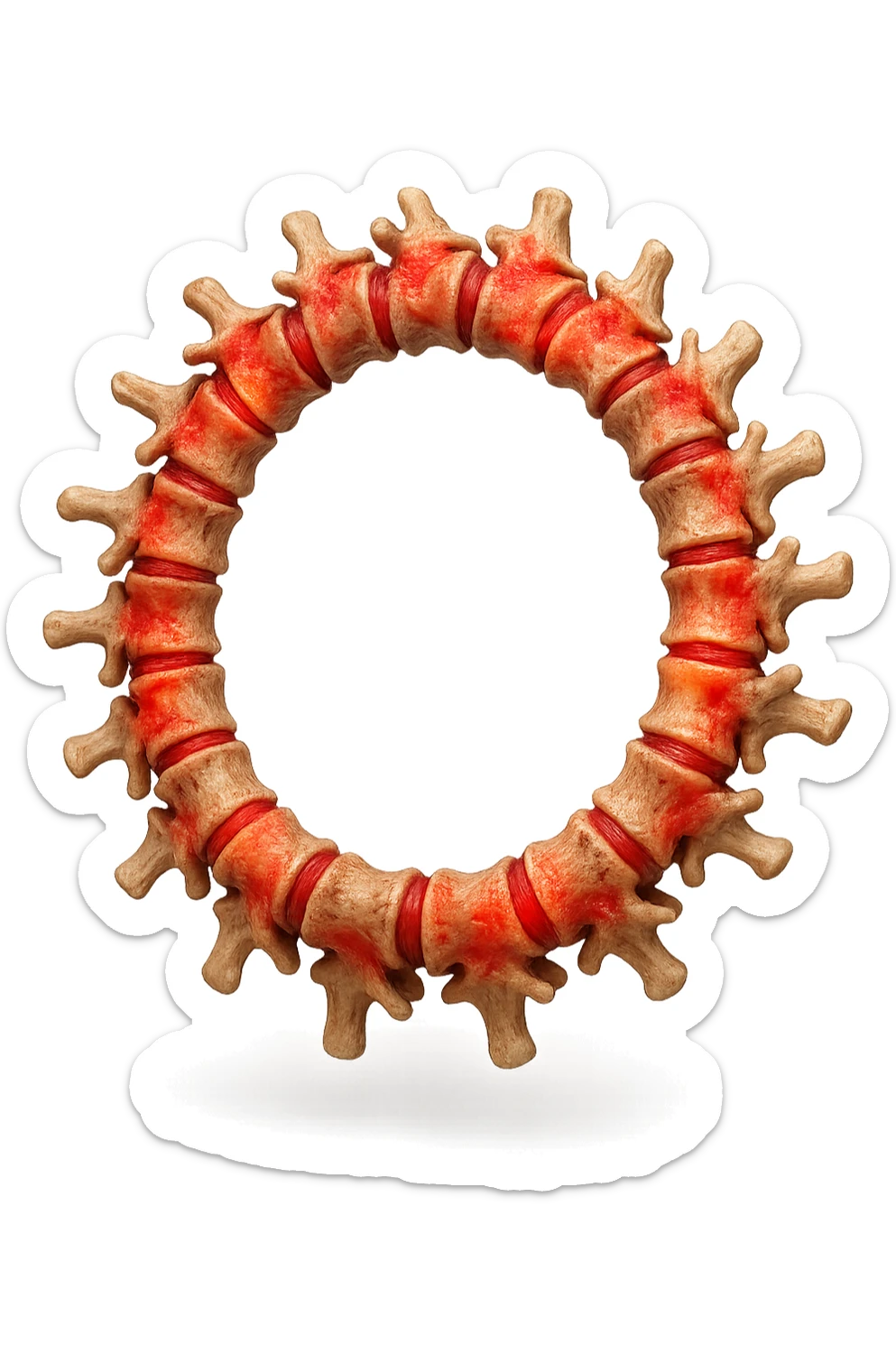 SPINA DORSALE ANATOMICA UMANA REALISTICA infiammata CHIUSA A CERCHIO, iperrealistica 4k, non disegnata sticker