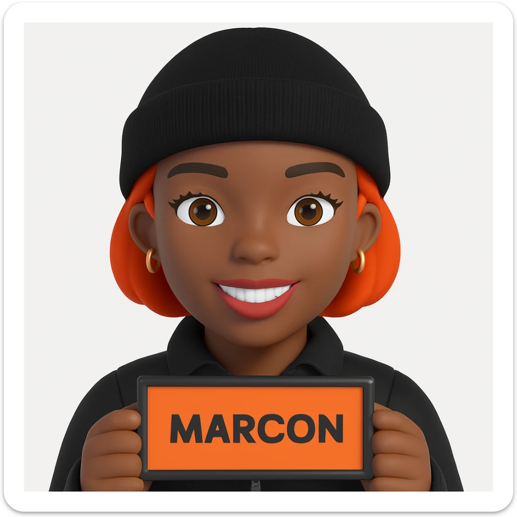 Make the subject wear a black beanie on her head and a black jacket in 3d-emoji style sticker
