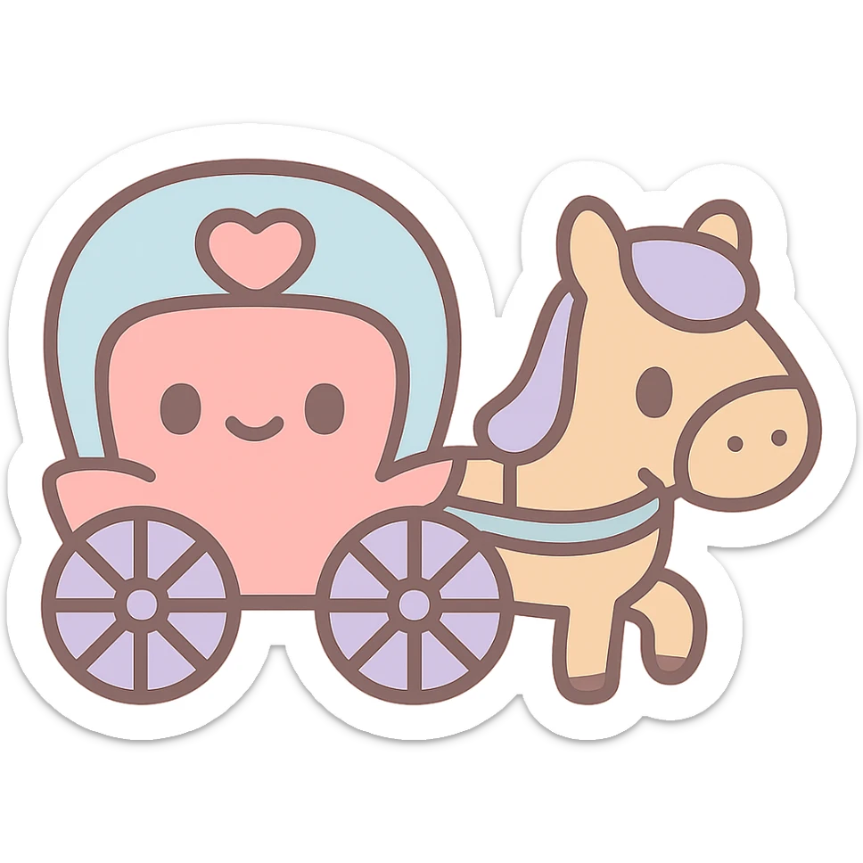 cute kawaii style emoji of a horse-drawn buggy with a heart sticker