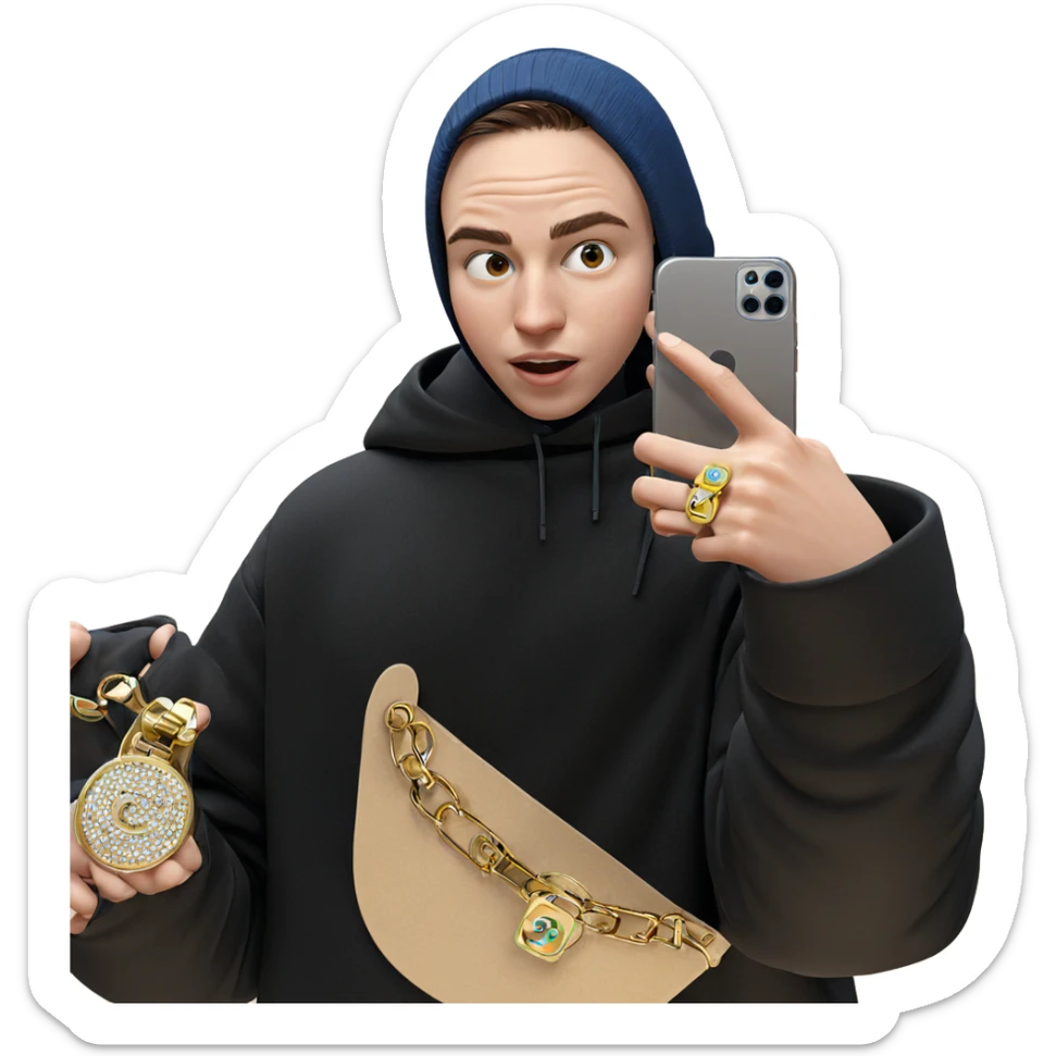 boy taking selfie with ring sticker