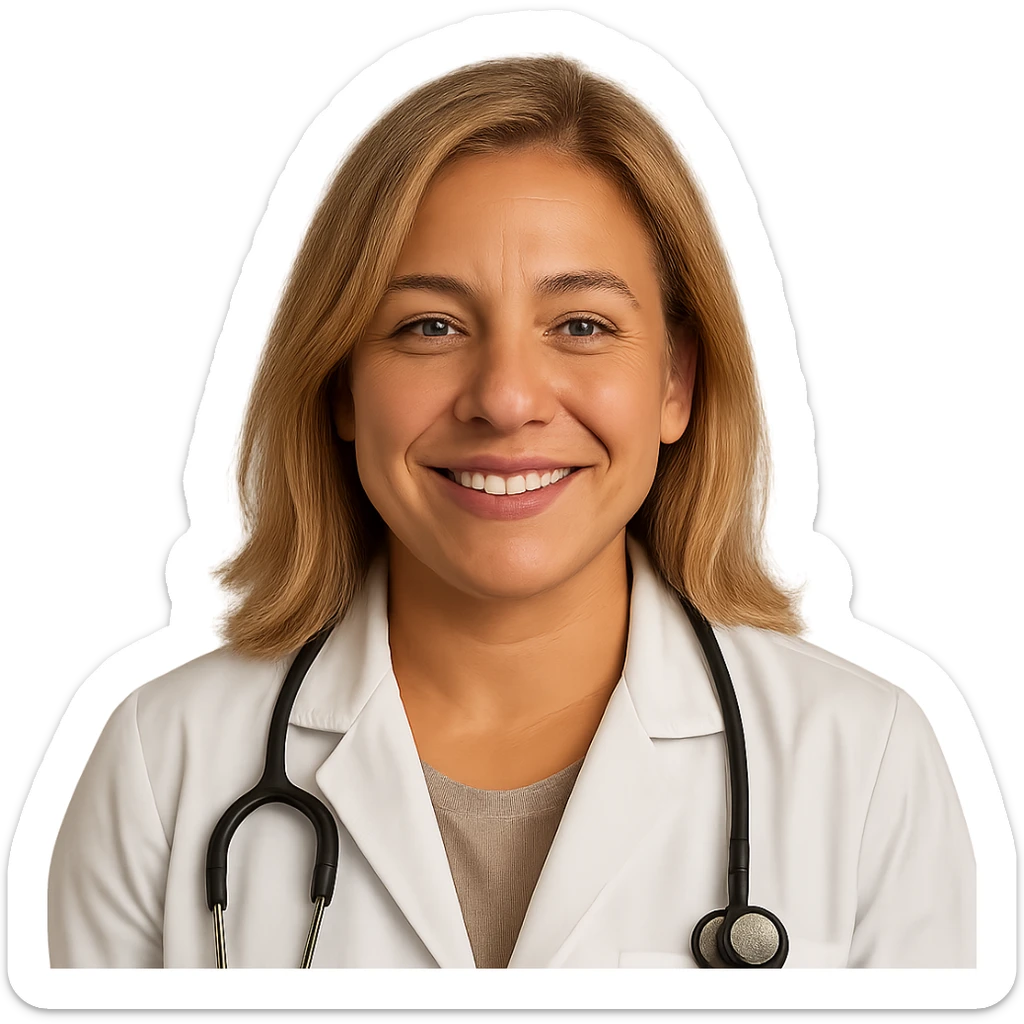 realistic and warm Latina doctor with light blonde hair sticker