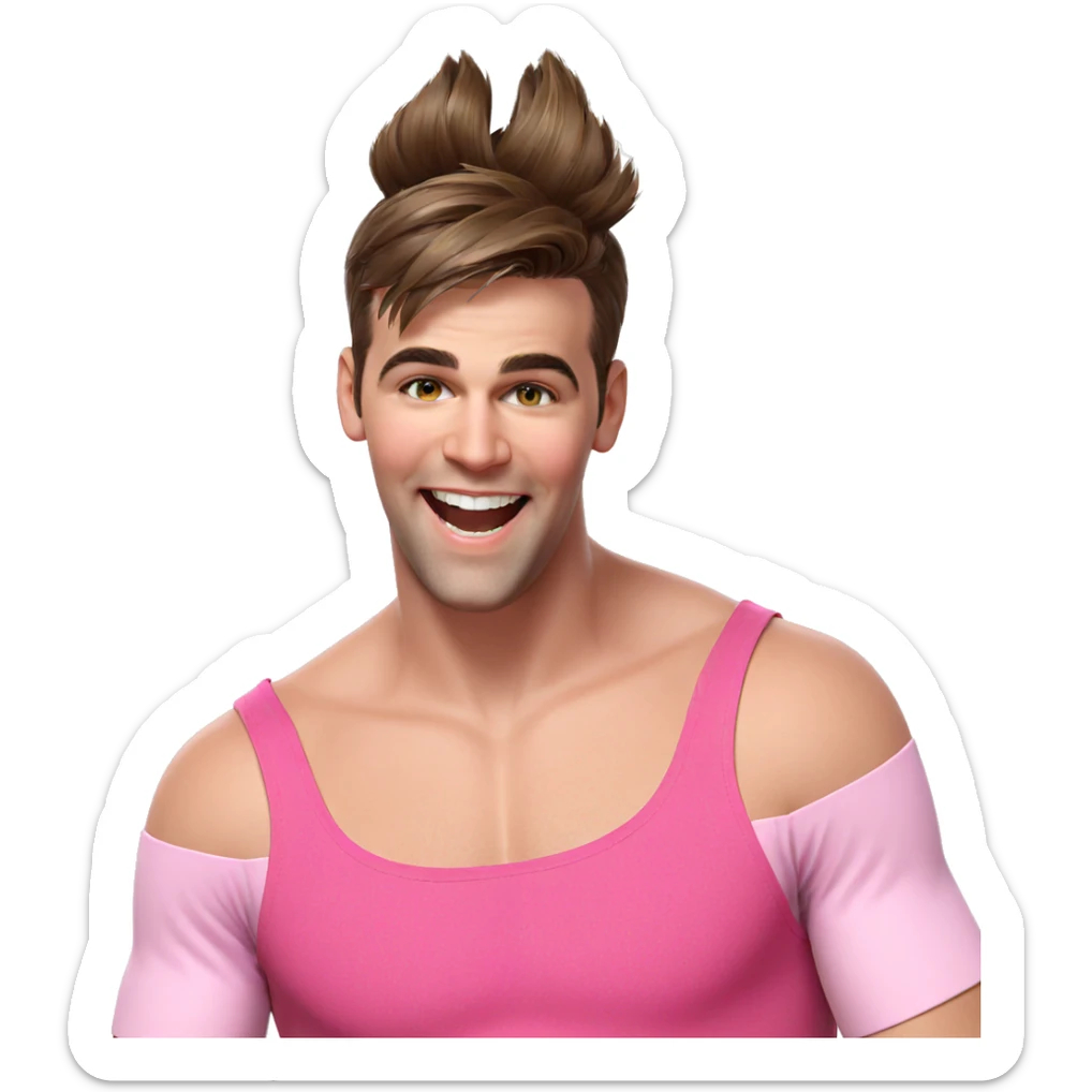smiling boy in pink dress sticker