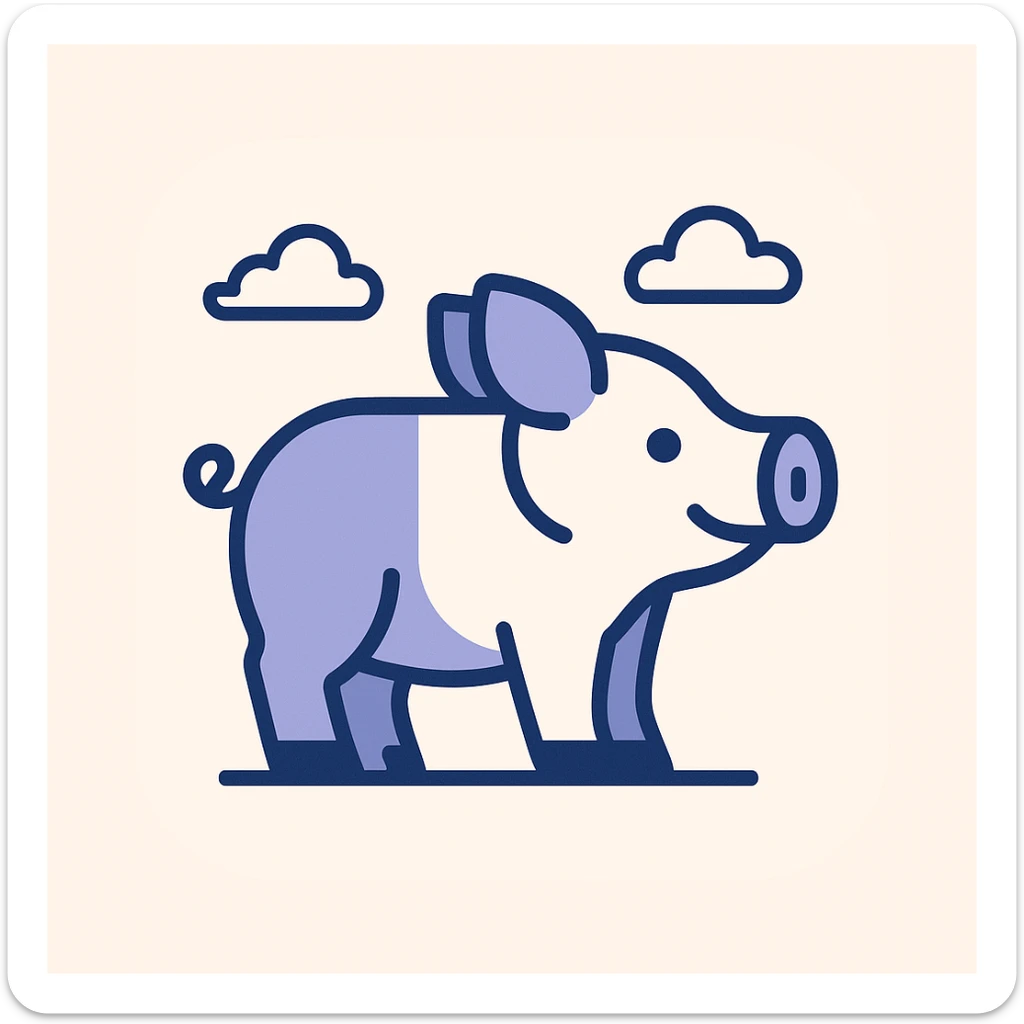 side view of a pig, cartoon style, academic color palette, clean and simple for app icon sticker