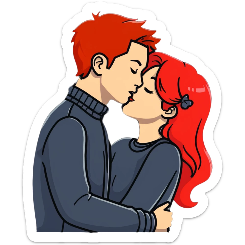 Girl with red hair kissing her boyfriend sticker
