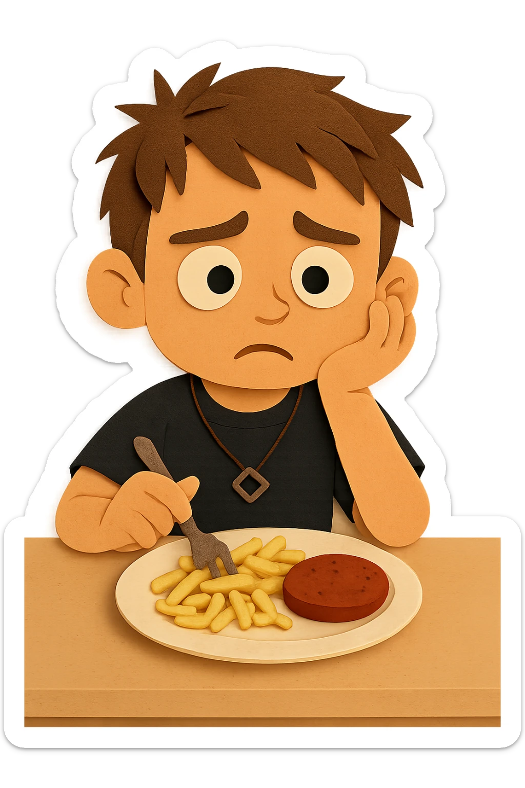 Now he looks slightly worried — he was told that if he doesn't eat protein, he might not grow up. sticker