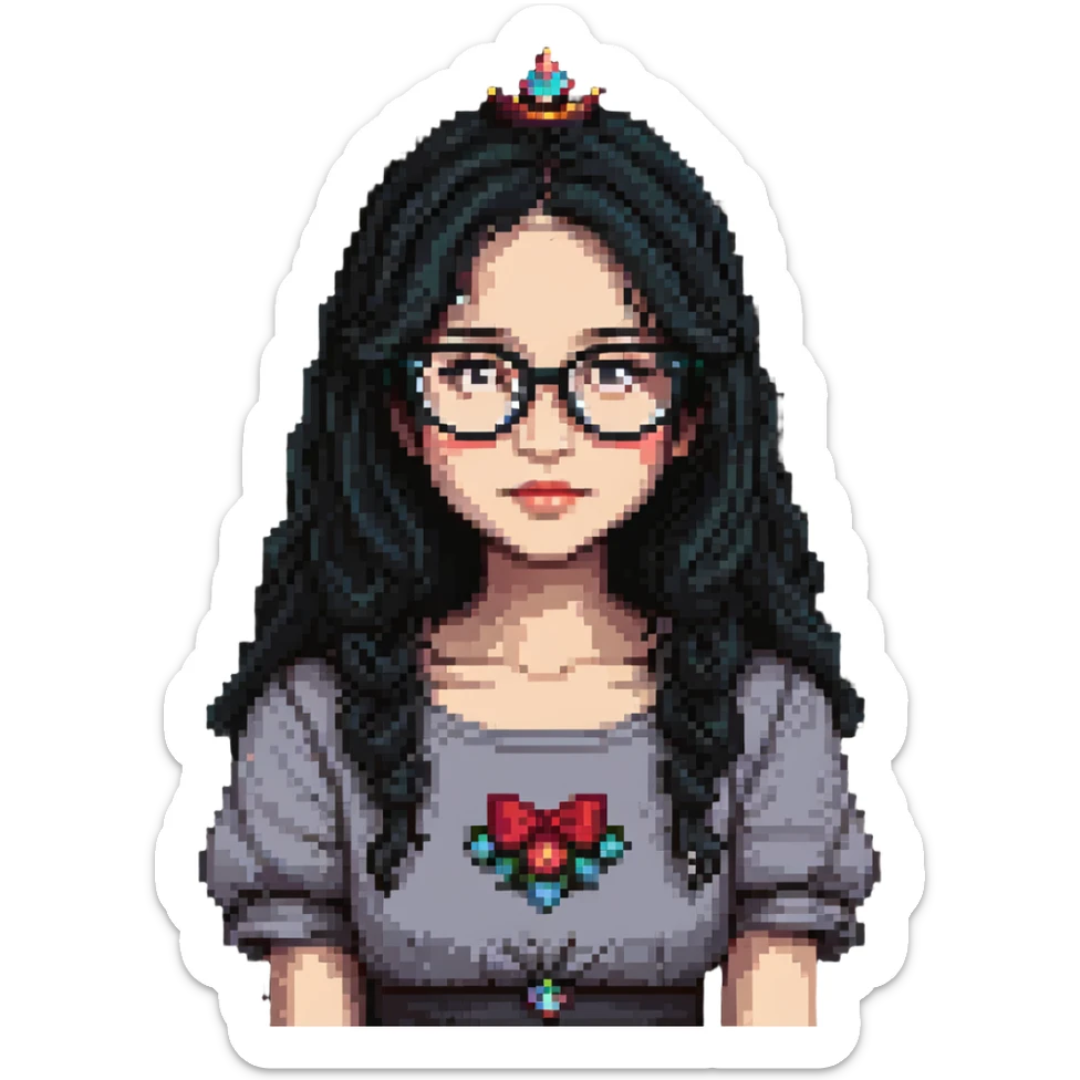 white baddie pretty girl with black hair and glasses, prettier, more like a Disney princess sticker