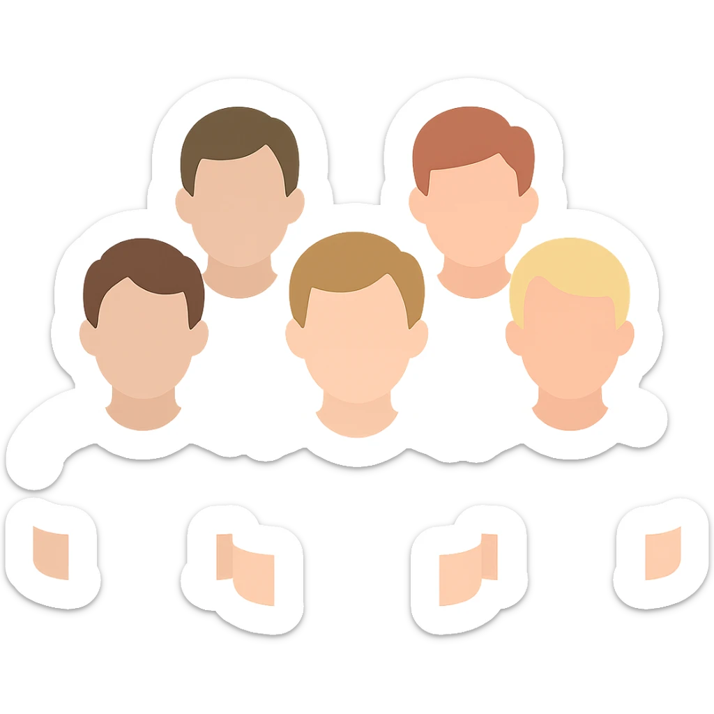 group of 6 men, all with white skin tone, all wearing white shirts, standing together sticker