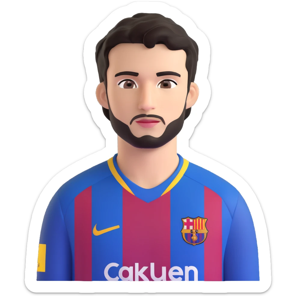 young male footballer inspired by Lamine Yamal, youthful face, short curly black hair, brown eyes, subtle confident expression, wearing FC Barcelona home kit with blue and red stripes and club logo visible on chest, smooth shading, slightly oversized eyes, clean facial hair sticker