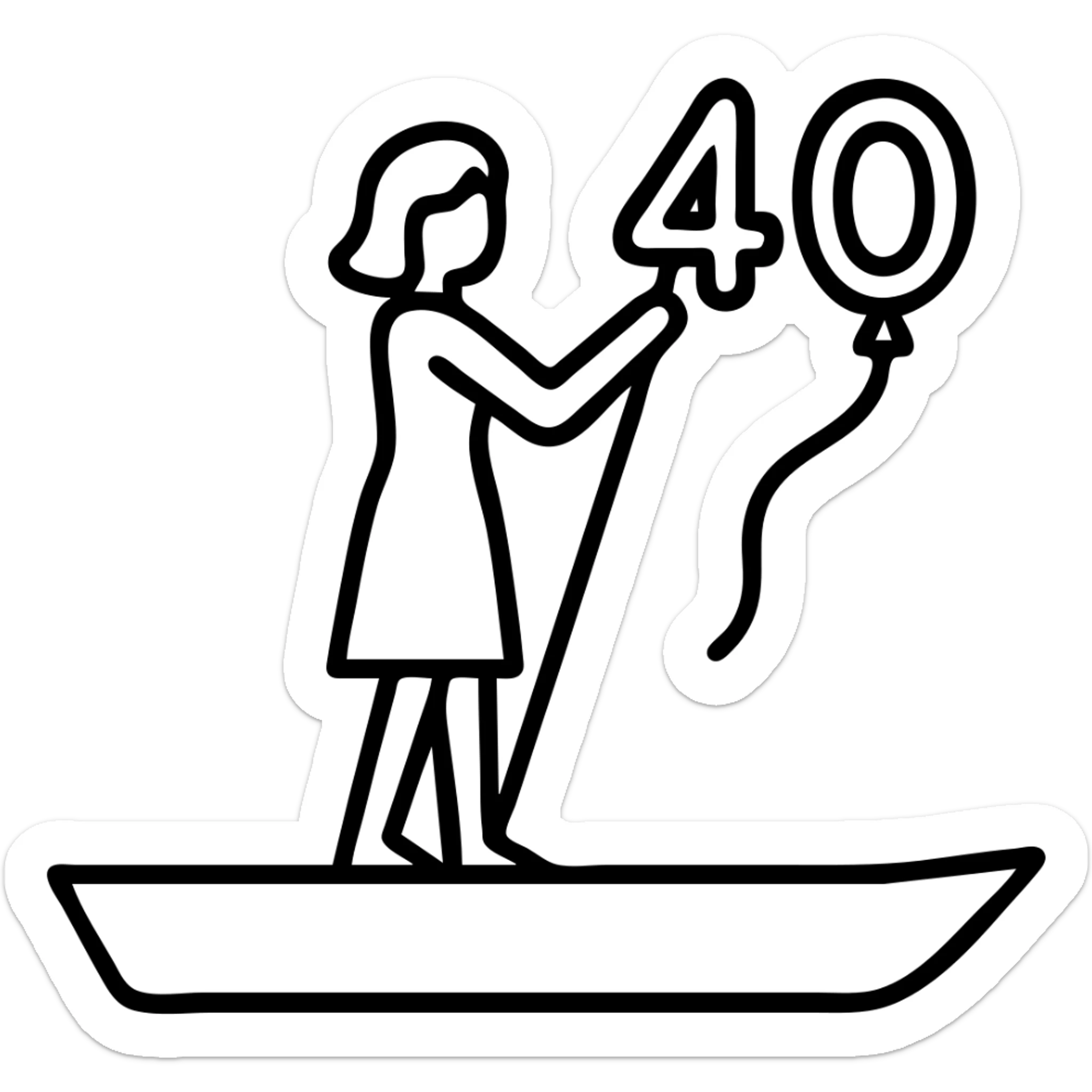 Make the woman have blonde hair and give her a 40th birthday balloon in a minimalist outline icon style, with no background. sticker