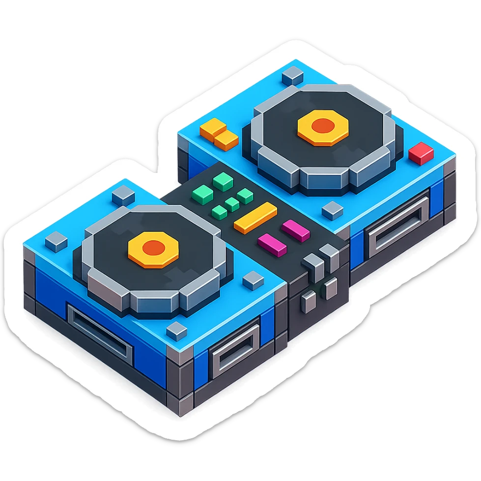 DJ turntables with a futuristic look and metallic accents sticker