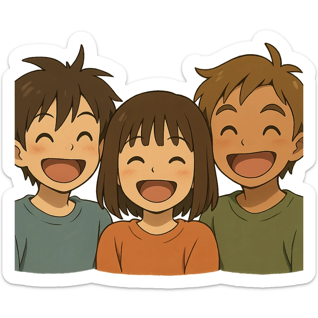 Anime-style emoji blending Hiro, Miamur, and Kanata Asai in a Ghibli-inspired art style sticker