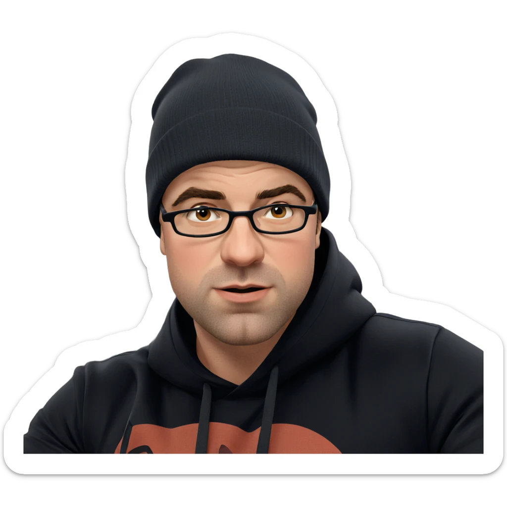 male in beanie indoors sticker