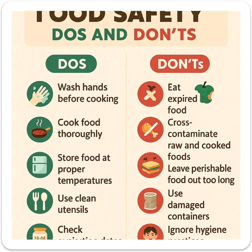 make a detail poster with title of "food safety dos and dont" sticker