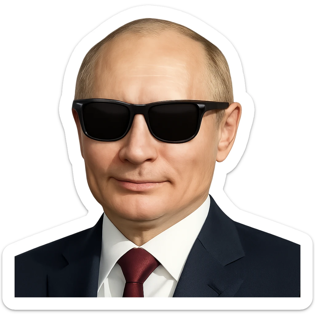 photorealistic portrait of Putin wearing cool sunglasses, emoji style, confident expression sticker