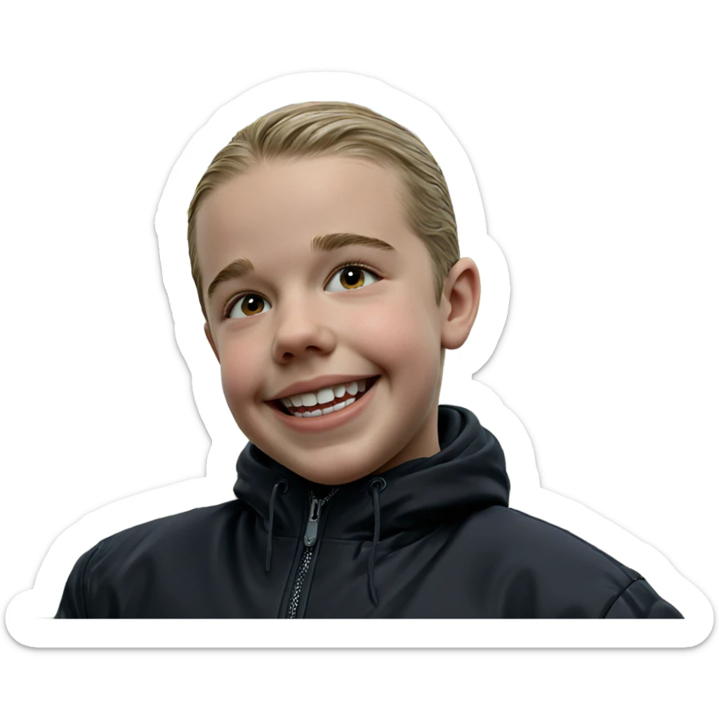 smiling boy in black jacket sticker