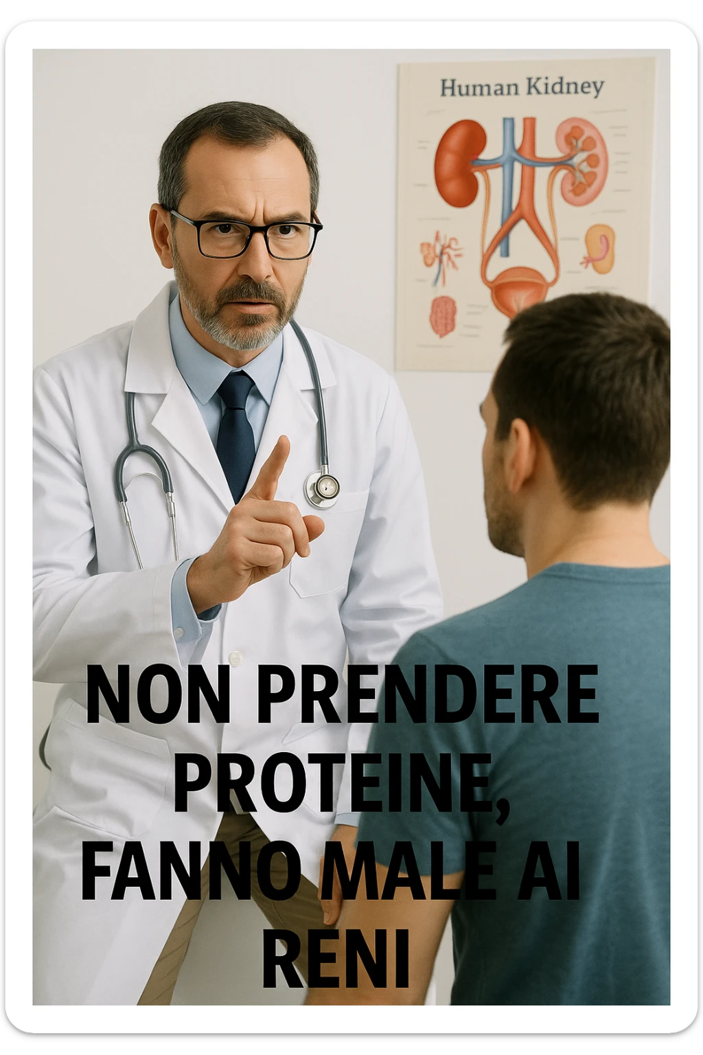 dottore che dice al paziente di non prendere proteine perchè fanno male ai reni in italiano sticker