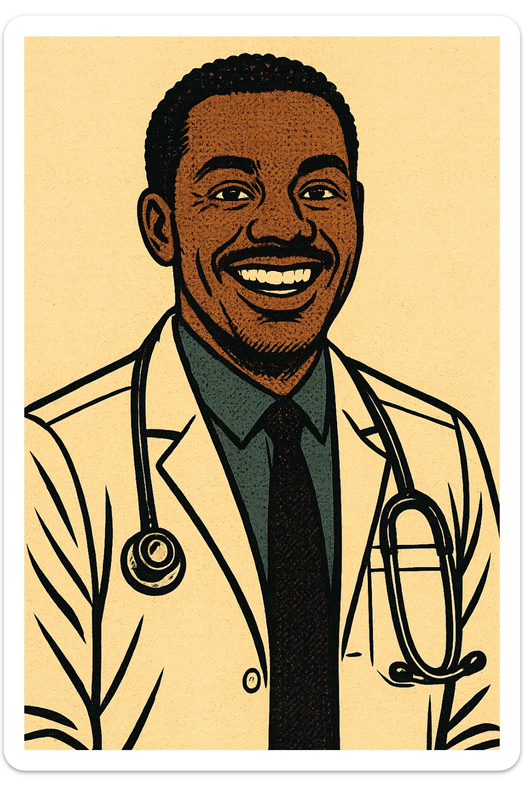A modern day black doctor smiling sticker