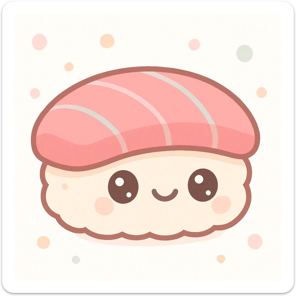 cute kawaii style tuna sushi with a cute face, pastel colors, simple background sticker