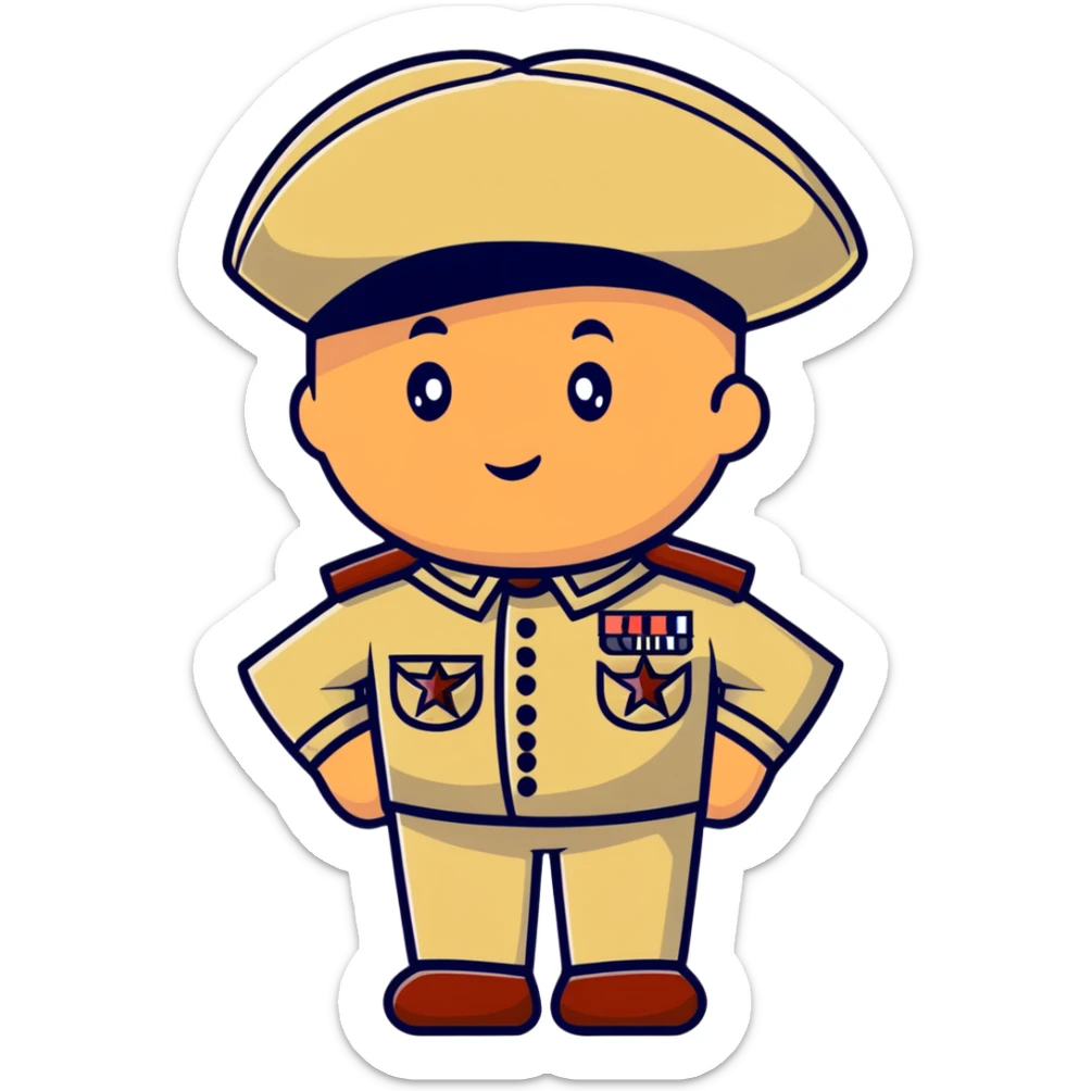 Tomato wearing Napoleon Bonaparte's bicorne hat and military officer uniform sticker