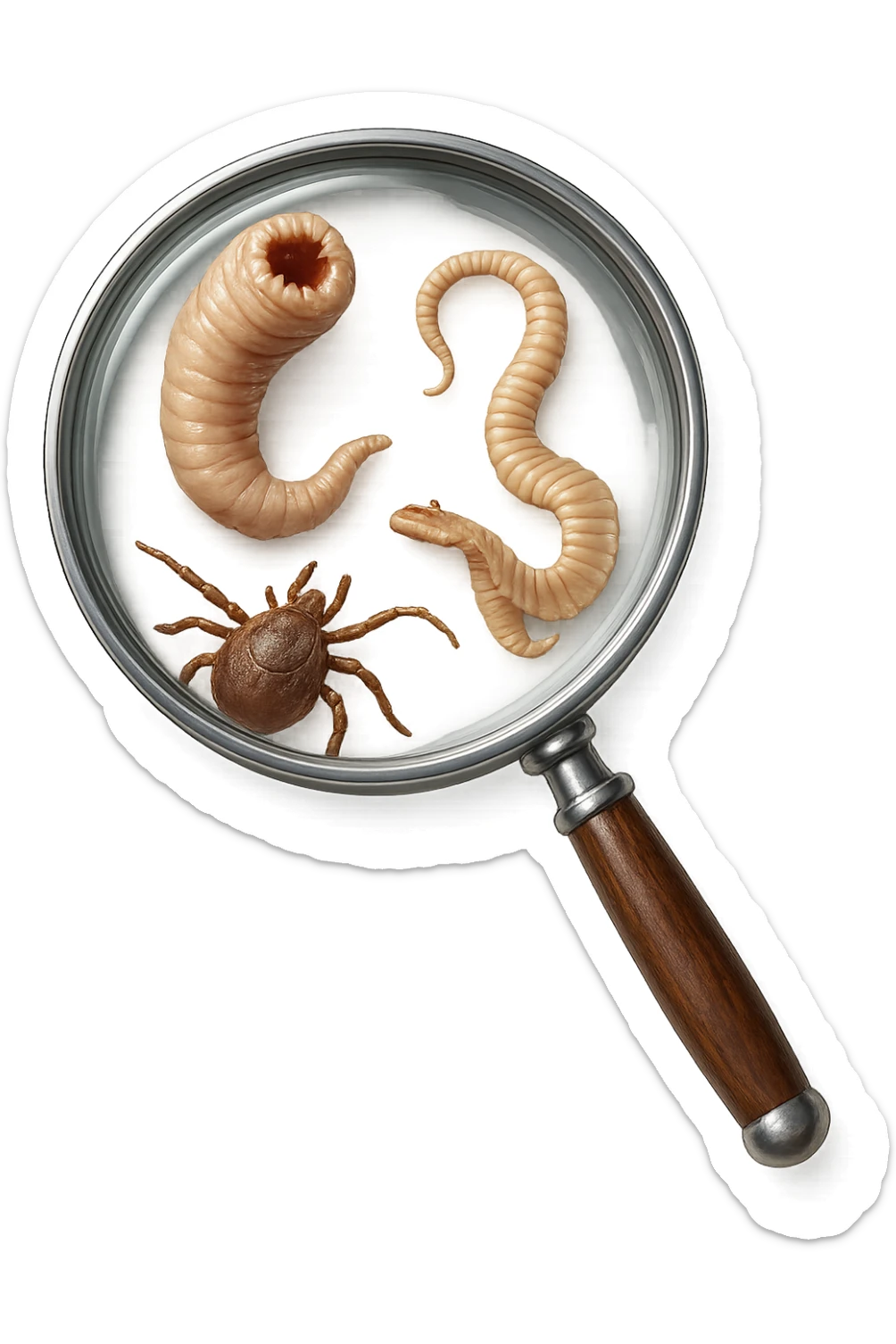 parassiti sotto lente di ingrandimento in 3D stile Dall-e 3 sticker