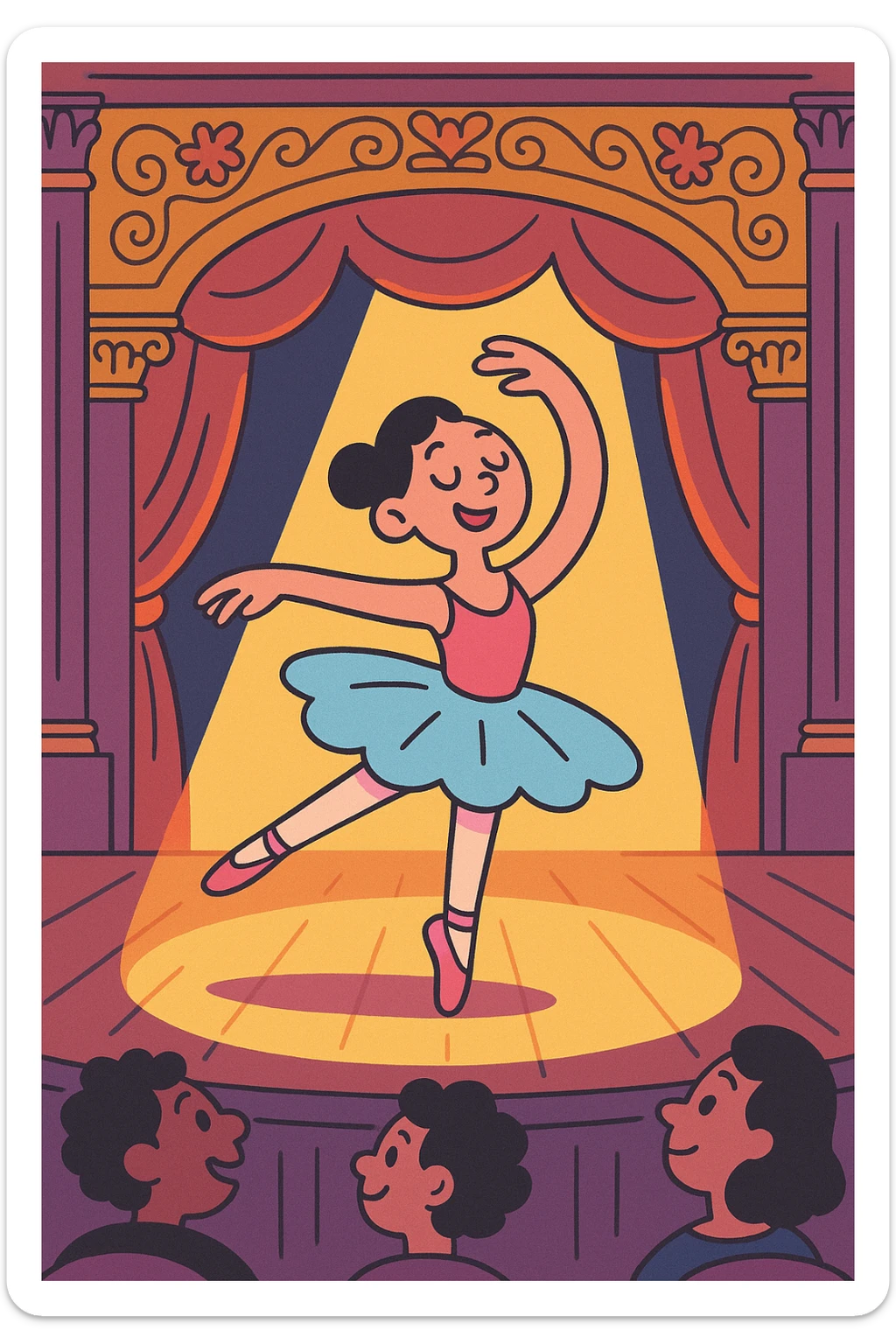 ballet stage scene, spotlight on dancer, ornate theater details, soft lighting sticker
