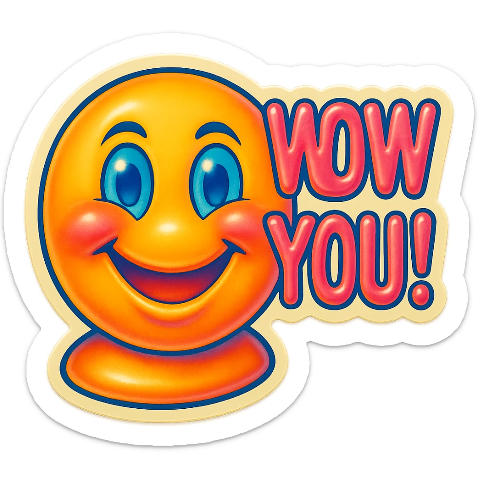 excited smile with mouth closed add the words W You! in pink sticker