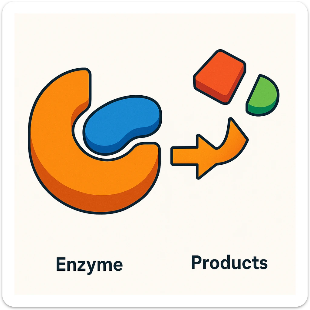 Ultra-detailed scientific illustration  (like in a school book) of enzyme digestion. Macro molecular view, clean white background, no text, no human figures or cartoon characters. Purely biological focus. sticker