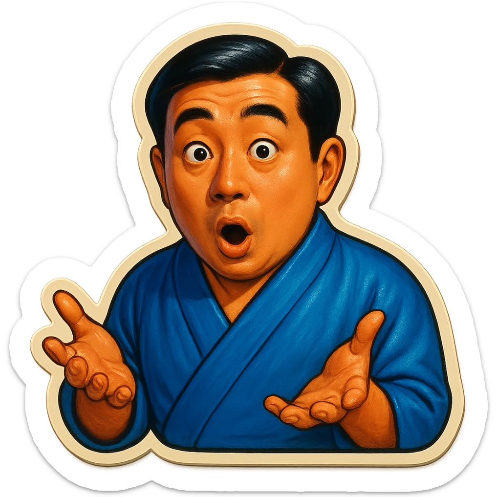 The same Japanese man in traditional kimono looks at the viewer with a surprised look, and his hands are empty sticker