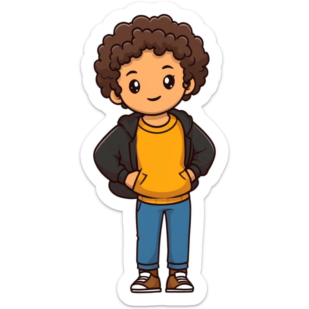 tan teenager with curly dark brown hair sticker