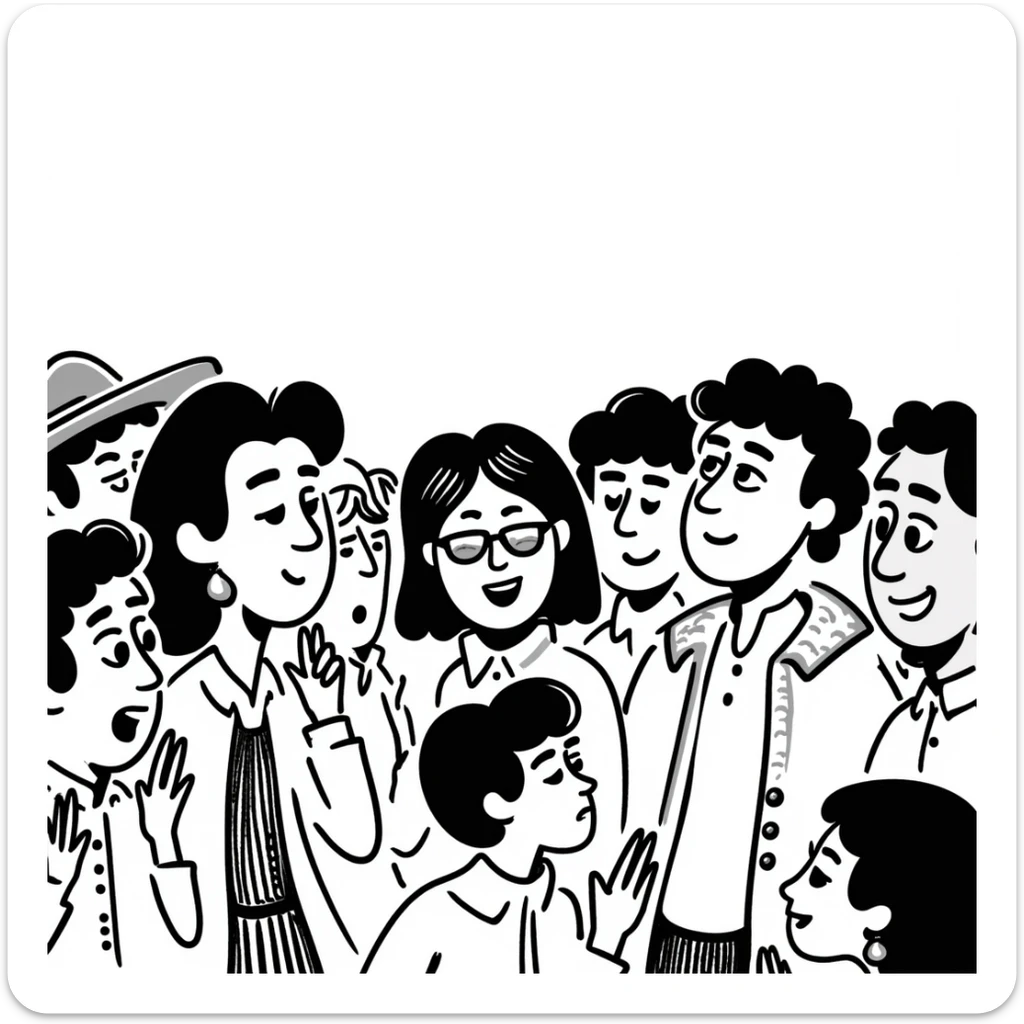 sketch of Texans reacting with disbelief and sadness after the Alamo, hand-drawn lines sticker