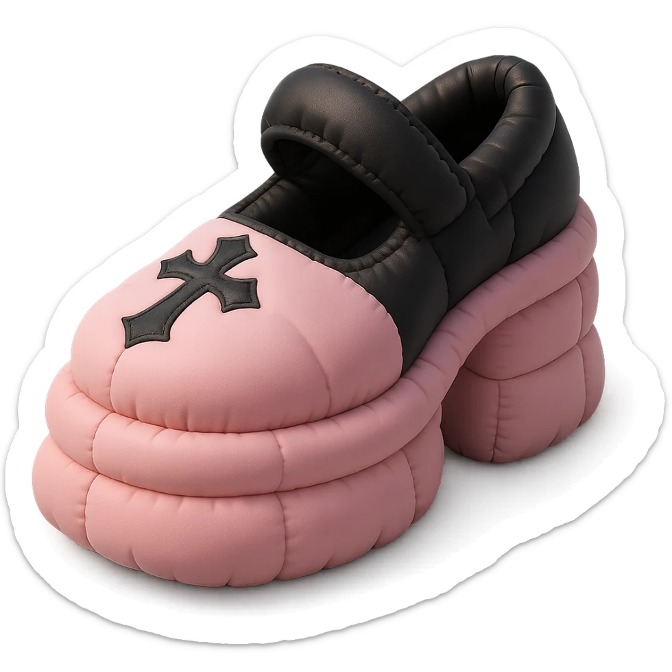 BLACKPINK-inspired gothic shoes, no hearts, soft and plush, black and pink sticker