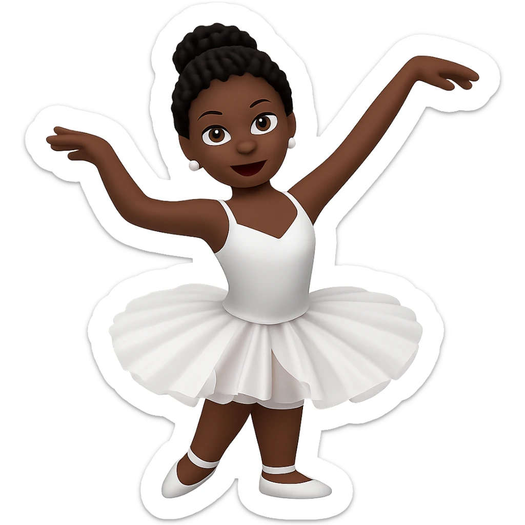 Make her a ballerina with dark skin and curly black hair in the style of apple emojis, no background. sticker
