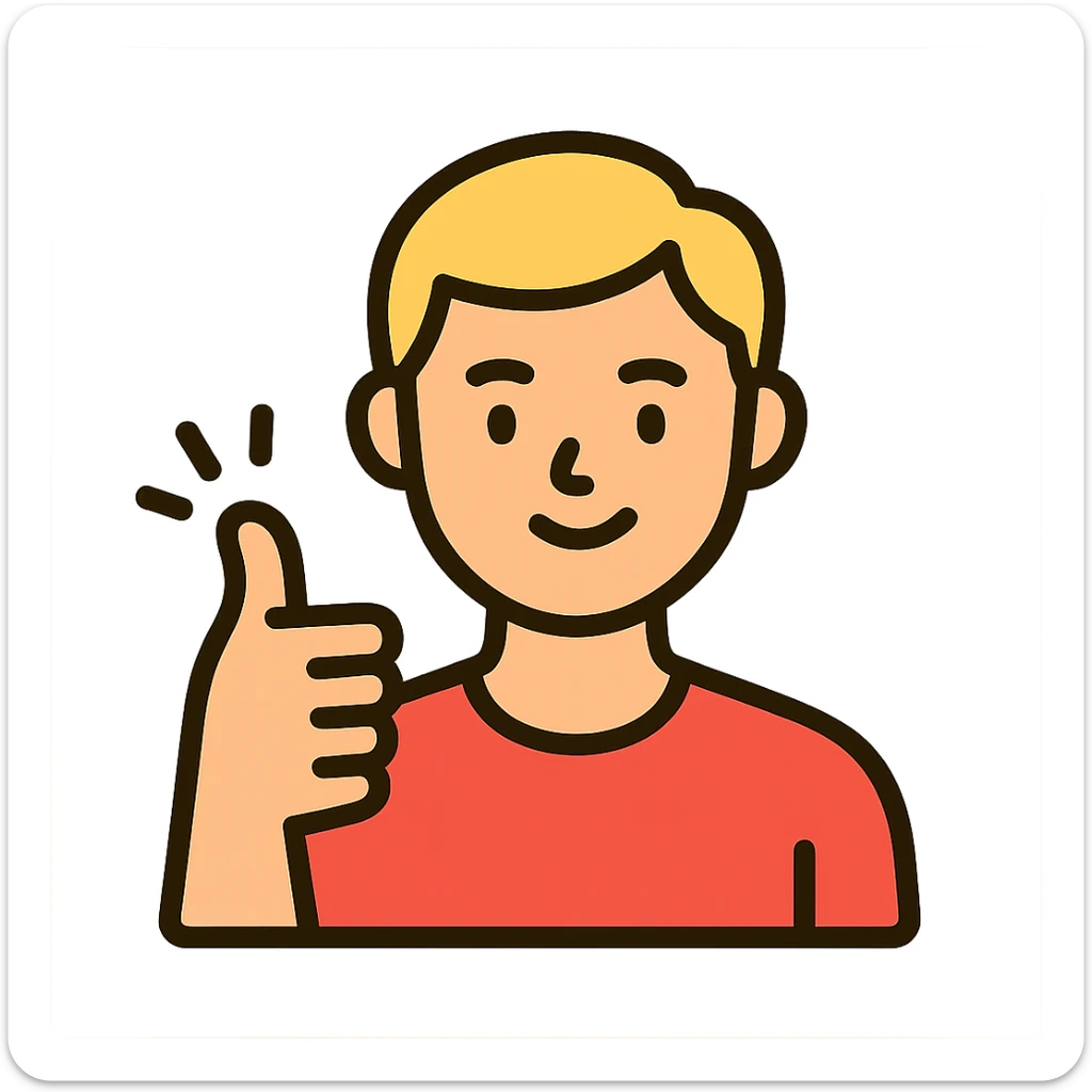 young blond man with short hair giving encouragement, colorful lineal icon style, positive expression sticker