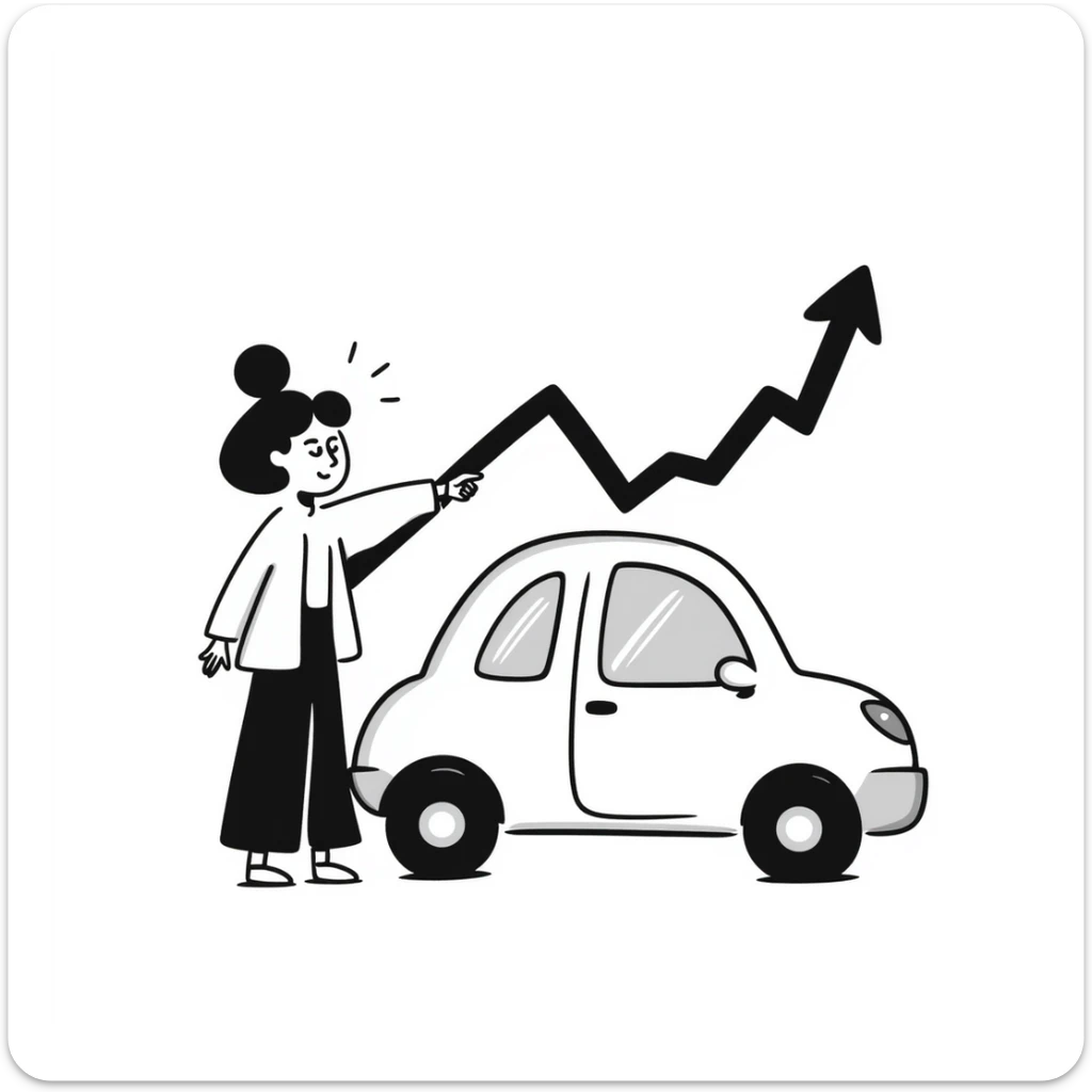 drawing of a car, customer, and profit graph, showing accessible vehicle finance sticker