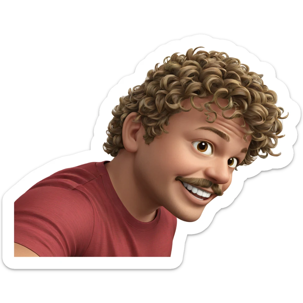 smiling boy with mustache sticker