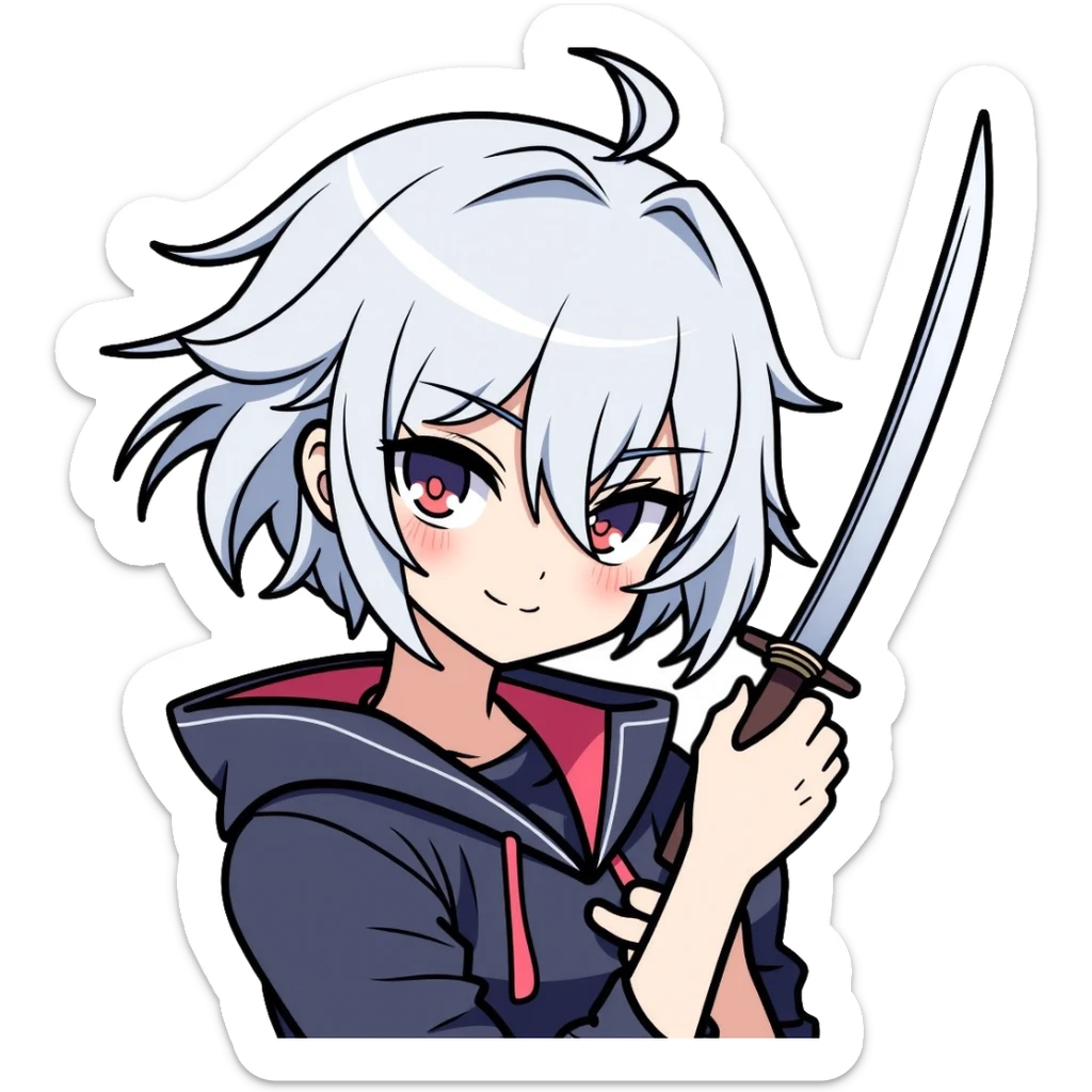 Jett from Valorant, a female character with short white hair, holding kunai knives, wind abilities sticker