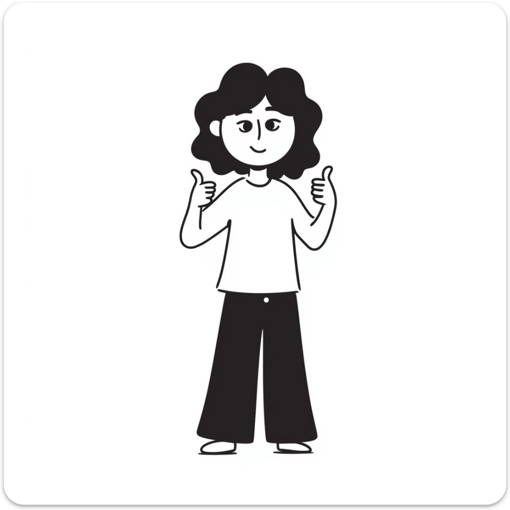 Girl with one hand giving thumbs up and the other hand giving thumbs down, showing mixed feelings sticker