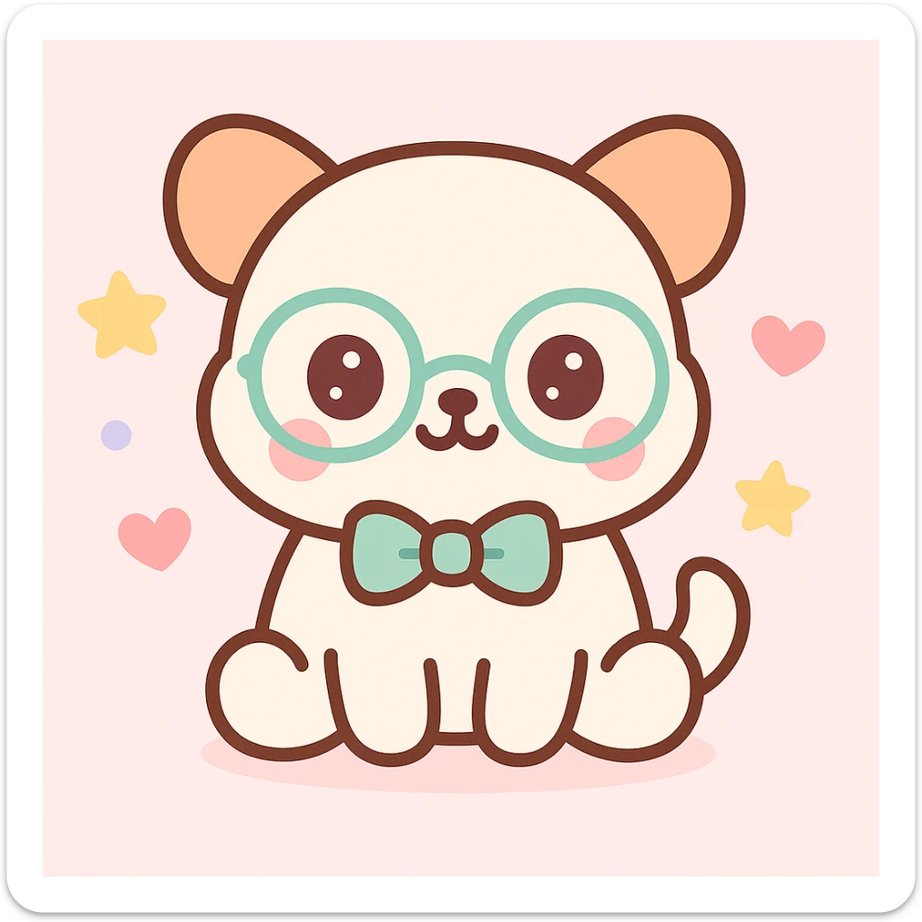 Add cute glasses to the animal character wearing a green bowtie, in the same kawaii style. sticker